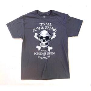 Official Disney Parks Pirates Its All Fun & and Games Gray Adult Tee - NWT